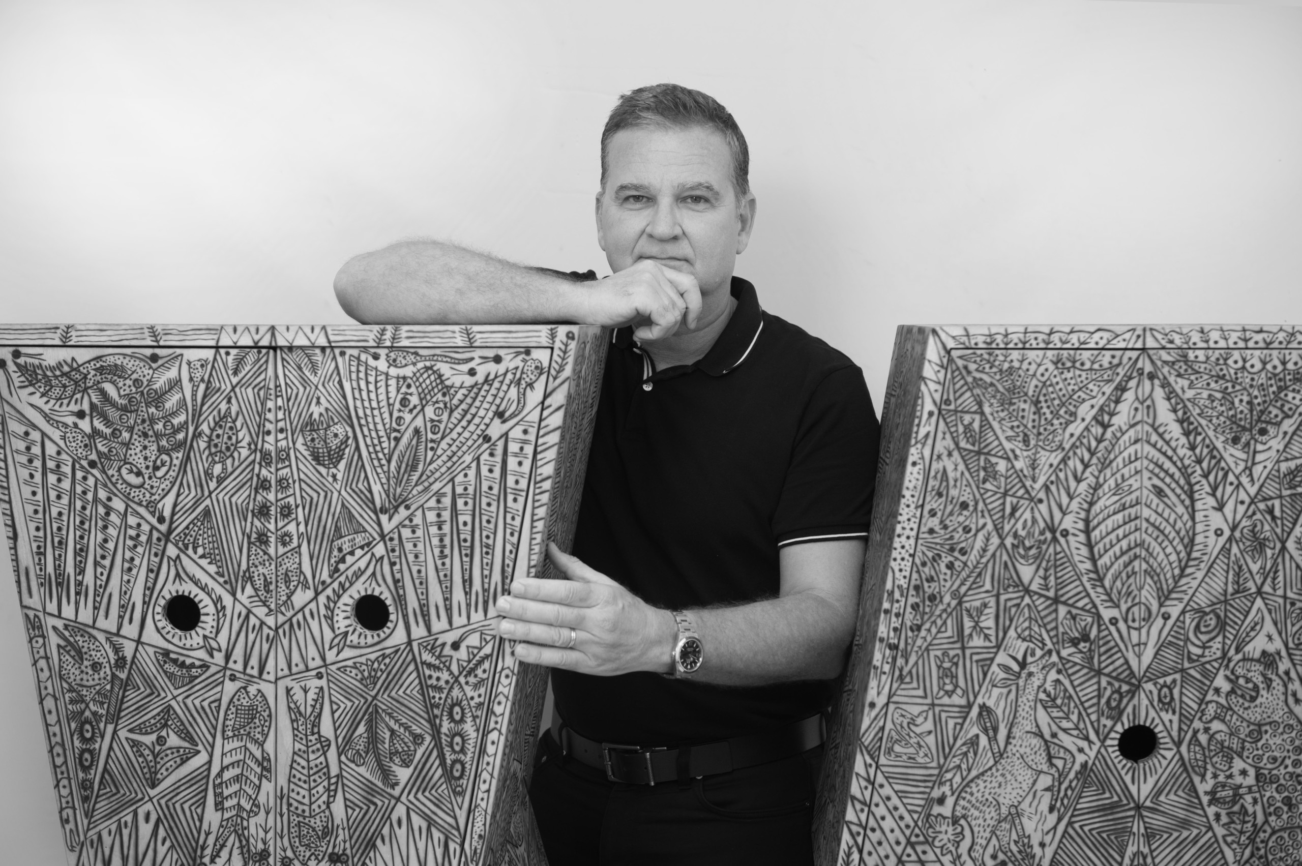 Black and white portrait of artist Pedro Barrel